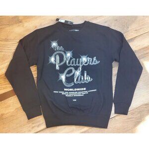 Fashion Nova The Players Club Crewneck Sweater Women Size Small Black Streetwear